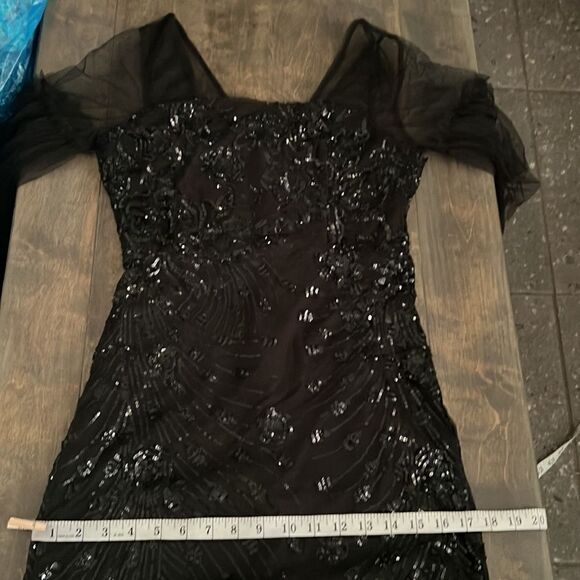 Tulle black Flared Sleeve Evening Party Dress Elegant Mermaid gown dress Medium - Picture 14 of 16